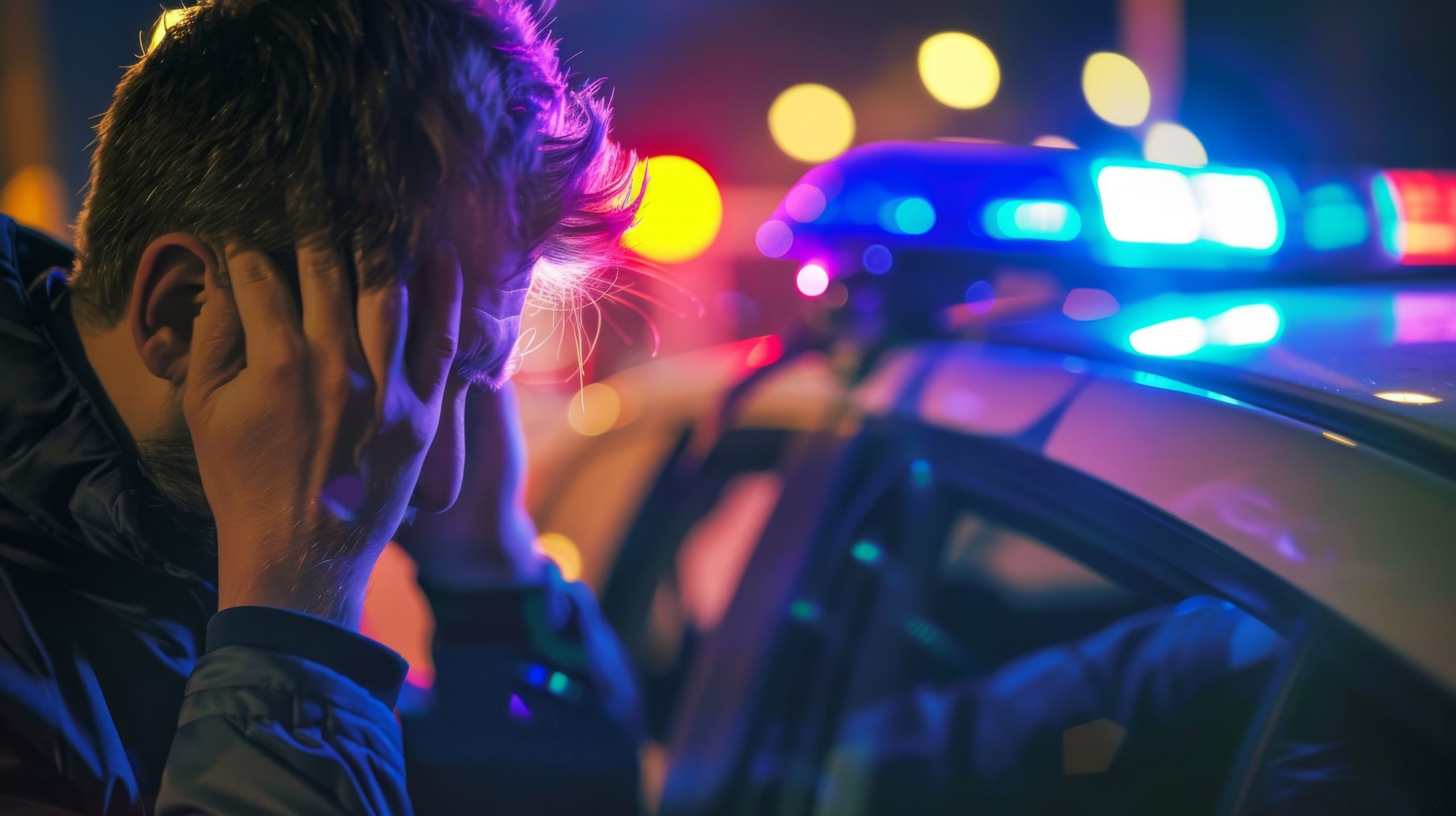 Photo of a person being arrested for DUI, Driving Under the Influence of alcohol or drugs, or Drunk Driving